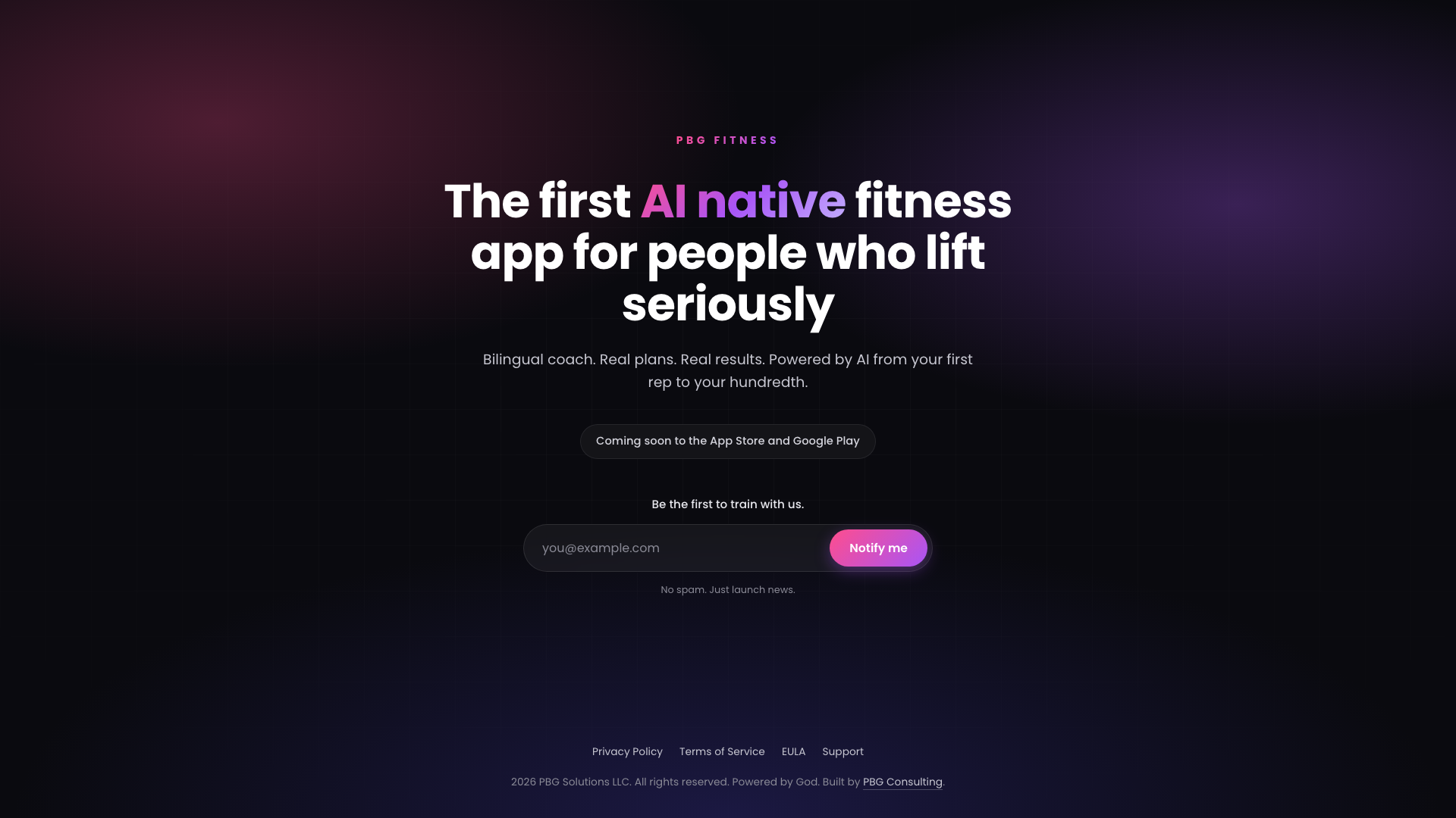 PBG Fitness marketing site.